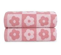 Jacquotha Lot de 2 Serviettes de Bain de Luxe à Carreaux Floraux, Serviettes Roses pour Femmes et Filles, 69,9 x 140,7 cm, décoration Mignonne pour Salle de Bain et Piscine, en Coton