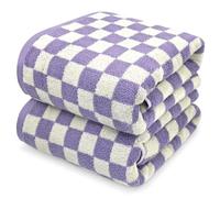 Jacquotha Lot de 2 Serviettes de Bain Douces à séchage Rapide pour Salle de Bain - 69,1 x 140,3 cm - Jolies Serviettes à Carreaux en Coton Absorbant, 520 g/m², Lilas