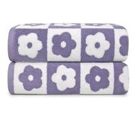 Jacquotha Lot de 2 Serviettes de Bain en Coton avec Motif Floral à Carreaux, Lilas, 70 x 140 cm