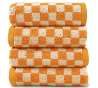 Jacquotha Lot de 4 Essuie-Mains Doux à Carreaux pour Salle de Bains ou Cuisine, Serviettes décoratives d’Automne, 33 x 73 cm, Orange