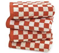 Jacquotha Lot de 4 Serviettes de Toilette à Carreaux (33 x 73 cm) - Serviettes de Cuisine en Coton Absorbant pour Salle de Bains, Visage, Salle de Sport, Piscine, Natation