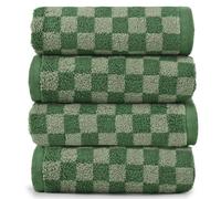 Jacquotha Lot de 4 Serviettes Douces à Carreaux Verts pour Salle de Bain, Cuisine, séchage Rapide, 33 x 73 cm