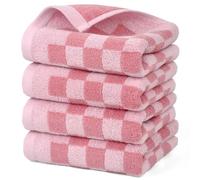 Jacquotha Lot de 4 Serviettes en Coton Doux à Carreaux Roses et absorbantes pour Le séchage des Mains et Le Lavage du Visage, Cadeaux pour Femmes et Filles, 73,6 x 33 cm