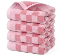 Jacquotha Lot de 4 Serviettes en Coton Doux à Carreaux Roses et absorbantes pour Le séchage des Mains et Le Lavage du Visage, Cadeaux pour Femmes et Filles, 73,6 x 33 cm