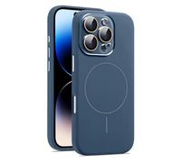Jacyren Coque magnétique pour iPhone 12 Pro, compatible avec Mag-Safe, en silicone liquide, avec protection intégrée de l'appareil photo, anti-chocs, bleu marine