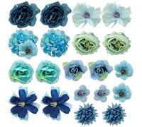 Jaczora Lot de 20 têtes de fleurs artificielles bleues en soie pour décoration d'intérieur, bouquet de mariage, bricolage, fête, jardin, décoration de gâteaux