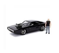 Jada Toys Fast & Furious 1970 Dodge Charger Street Voiture avec Figurine Dominic Toretto Porte ouvrable Coffre Capot Amovible Noir, 253205000