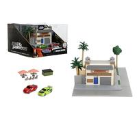 Jada Toys - Fast & Furious Nanoscene: Toretto's Market & Cafe with 2 Nano Vehicles - Highly Detailed Movie Replica Playset, Collectible Scene for Ages 8+