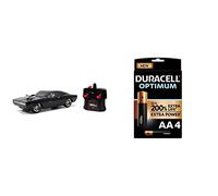 Jada - Fast & Furious - Voiture Radio Commandée - Dodge Charger - Echelle 1/16ème - Fonction Turbo - 253206004 Noir + Duracell - Nouveau Piles alcalines AA Optimum, 1.5 V LR6 MX1500, Paquet de 4