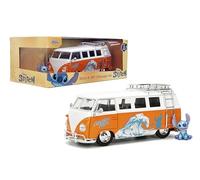Jada Hollywood Rides Disney Stitch Volkswagen Bus - Modèle moulé sous pression à l'échelle 1:24 avec portes qui s'ouvrent et figurine de point moulé sous pression - Jouet pour collectionneurs et