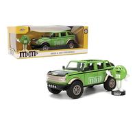Jada Hollywood Rides M&M'S Ford Bronco 2021 avec figurine en métal vert M&M'S - Voiture moulée sous pression avec portes qui s'ouvrent, échelle 1:24, à partir de 8 ans, jouet de collection pour