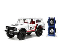 Jada Just Trucks 1:24 Ford Bronco Bridgestone Porte-pneus moulé sous pression pour camions et pneus, jouets pour enfants et adultes (blanc/rouge)