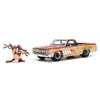 Jada Looney Tunes 1:24 1967 Chevy El Camino Voiture moulée sous pression et figurine de diable de Tasmanie de 7 cm, jouets pour enfants et adultes