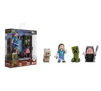 Jada Metalfigs Lot de 4 Figurines moulées sous Pression du Film Minecraft - Steve, Wolf, Creeper, Malgohsa - Ensemble de Collection à l'échelle de 6,3 cm pour Enfants et Fans - Construction en métal