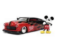 Jada Disney Vintage Mickey - Mercury 1951 - Hollywood Rides Die Cast Car Toys - Flame Design - Figurine Mickey - Édition Collector - À partir de 8 ans - Rouge/Noir