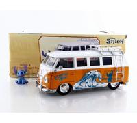 Jada Hollywood Rides Disney Stitch Volkswagen Bus - Modèle moulé sous pression à l'échelle 1:24 avec portes qui s'ouvrent et figurine de point moulé sous pression - Jouet pour collectionneurs et