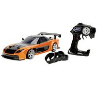 Jada Toys 253209001 Voiture Télécommandée Fast & Furious Drift Mazda Rx-7 Rc Télécommandée Avec Fonction Dérive, 4 Roues De Rechange, Fonction Charge Usb, Échelle 1/10, Orange