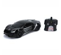 Jada Toys Marvel Black Panther RC Lykan Hypersport, Fonction Turbo, Voiture radiocommandée, avec télécommande, Avant, arrière, Gauche, Droite, échelle 1:16, Fonction de Charge USB, Noir