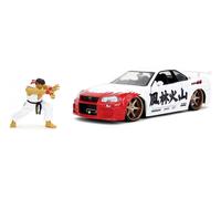 Jada – Voiture miniature en métal Nissan Skyline GTR R34 Street Fighter 1:24, fig. Rye, 19 cm