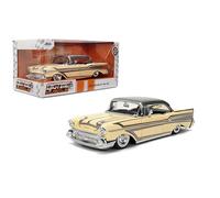 Jada Toys Bigtime Muscle 1:24 1957 Chevy Bel-Air Voiture moulée sous pression - Portes, capot, coffre, pneus en caoutchouc (beige brillant)