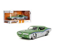 Jada Toys Bigtime Muscle 1:24 1969 Pontiac GTO Voiture moulée sous pression - Portes, capot, coffre, pneus en caoutchouc (Candy Silver/Green)