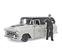 Voiture Miniature de Collection - JADA TOYS 1/24 - CHEVROLET Suburban - Gris avec Figurine de Frankenstein