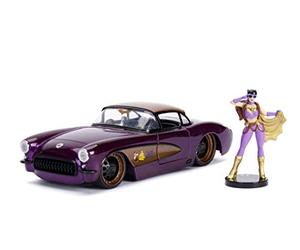 Jada Toys DC Comics Bombshells Batgirl 1957 Chevy Corvette Voiture Jouet de Die-cast Portes, Coffre et Capot ouvrables avec Figurine Bat Girl Échelle 1:24 Violet/doré