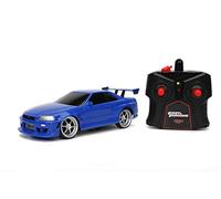 Jada Toys Fast & Furious 1:24 2002 Nissan GT-R R34 Blue Remote Control Car RC with 2.4GHz, Toys for Kids and Adults (31369)