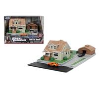 Jada Toys Fast & Furious 9333668314R00 Maison de Dom Toretto avec Garage et 2 Nano véhicules, Diorama à échelle 360°, Comprend Dodge Charger et Toyota Supra, modèle métallique pour Fans à partir de 8