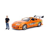 Jada Toys Fast & Furious Brian's 1995 Toyota Supra Voiture Tuning Échelle 1:24 avec Spoiler, Portes ouvrantes, Capot et Coffre, Toit Amovible, avec Figurine Brian O'Conner Orange