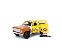 JADA TOYS- Jada - Blazer 1:32 HWR - 1980 Chevy K5 avec Figurine Bob l'éponge Chevrolet Sponge Voiture Miniature de Collection, 31798Y, Yellow/Brown, Taille Unique