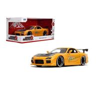 Jada Toys JDM Tuners Mazda RX-7 (FD) HKS moulé sous Pression à l'échelle 1:24 1993, Portes Qui s'ouvrent, intérieur détaillé, pneus en Caoutchouc, Objet de Collection à partir de 8 Ans (Jaune Orange)