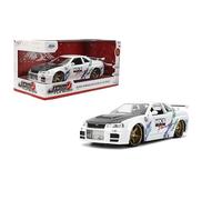 Jada Toys JDM Tuners Nissan Skyline GT-R (R34) moulé sous pression 1:24 2002 avec portes ouvrantes, intérieur détaillé, pneus en caoutchouc, collection à partir de 8 ans (blanc brillant)