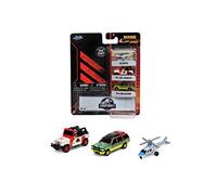 Jada Toys Jurassic Park 253251012 Lot de 3 Voitures de Collection A Nano, 1993 Ford Explorer, Jeep Wrangler 12, A109, hélicoptère A109, 4 cm, à partir de 3 Ans, connu de la série de Films du même nom
