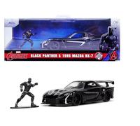 Jada Toys - Marvel Black Panther Mazda RX-7 avec Figurine Black Panther, Voiture Miniature en métal, 1:32, Portes ouvrables, 13,5 cm, pour Les Fans et Les Enfants à partir de 8 Ans