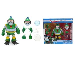 Jada Toys Mega Man Figurine Bubble Man (11,5 cm), figurine mobile de collection et d'action de la série de jeux vidéo Megaman, avec tête, mains et accessoires, pour fans et collectionneurs à partir de