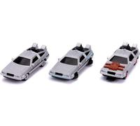 Jada Toys- Nano Delorean Back to The Future Doc Lot de 3 Voitures de Collection Time Machine 1-3, 4 cm, à partir de 3 Ans, 253251002, Marron
