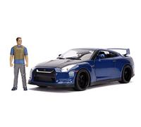 Jada Voiture miniature 1:18 Nissan GT-R35 (2009) + figurine Brian Fast & Furious 7 Bleu/Carbone
