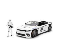 Jada Toys Star Wars Stormtrooper Dodge Charger SRT Hellcat Voiture avec Figurine, Portes, Coffre et Capot ouvrant, Roue Libre, 19 cm - Blanc