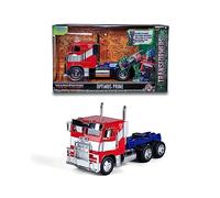 Jada Toys Transformers Optimus Prime (T7) comme camion de voiture de l'ascension des bêtes de Transformers, la voiture miniature Cast pour enfants et adultes à partir de 8 ans, 1:24, 27 cm, rouge/bleu