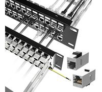 Jadaol Panneau de brassage blindé à 48 ports ou montage mural de 48,3 cm, panneau réseau 2U Cat6A préchargé avec 48 coupleurs Keystone plus 2 de rechange, panneau Ethernet 10 Gbit/s avec gestion des