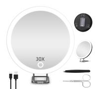 JADAZROR Miroir Compact LED Miroir grossissant 30X avec lumière, Miroir de Voyage 15cm avec grossissement, Miroir grossissant éclairé Rechargeable, Miroir de Maquillage Portable Cadeau