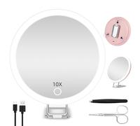 JADAZROR Miroir grossissant 10X avec éclairage, 3 Couleurs d'éclairage, Miroir de Maquillage Lumineux Rechargeable de 15 cm, Miroir de Voyage Portable grossissant 10X pour Les travaux de précision