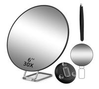 JADAZROR Miroir grossissant 30X avec 3 ventouses et Support réglable à 360°, Miroir de Maquillage de 15 cm avec grossissement 30X, Miroir loupe de Voyage Compact à Main avec Pince à épiler