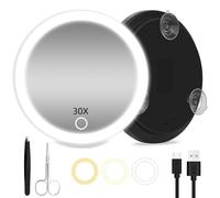 JADAZROR Miroir grossissant 30X avec éclairage, Miroir de Maquillage Rechargeable de 15 cm avec 3 lumières de Couleur, grossissement Portable 30X pour Les Voyages et Les travaux de précision