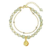 Jade Néphrite Hétien Hétiane Jade Bangle Gold Talisman Bell Crystal Double Couche Luxueuse Bijoux de Vacances Feng Shui Naturel Stone Chakra Love Tranquilit / 2030