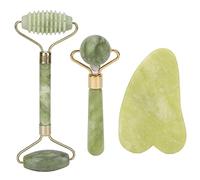 Jade Roller et Gua Sha Set pour le Visage, 3pcs Jadestone Facial Roller Scraping Board, Beauty Skincare Massage Tool Set pour éliminer les Rides et les Poches