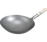 JADE TEMPLE Wok en acier au carbone avec fond rond de 33 cm de diamètre et manche en bois rond