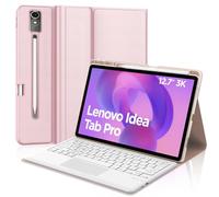 JADEMALL Clavier avec Trackpad pour Lenovo Idea Tab Pro 2025 12.7", AZERTY Français Clavier Détachable avec Pavé Tactile e Porte-Crayon pour Lenovo Idea Tab Pro 12.7 Pouces 2025, Rose