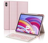 JADEMALL Clavier Redmi Pad Pro 12.1 2024, Coque Clavier pour Redmi Pad Pro 12.1", AZERTY Français Rétroéclairé Bluetooth Détachable avec Fente pour Stylo pour Xiaomi Redmi Pad Pro 12.1", Rose
